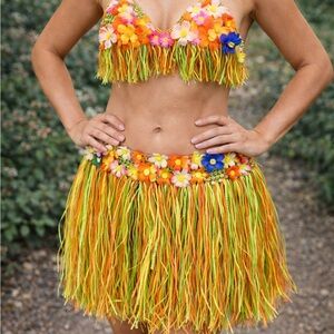 Floral Grass Skirt and top with Orange and Green Accents Womens XS or teenager